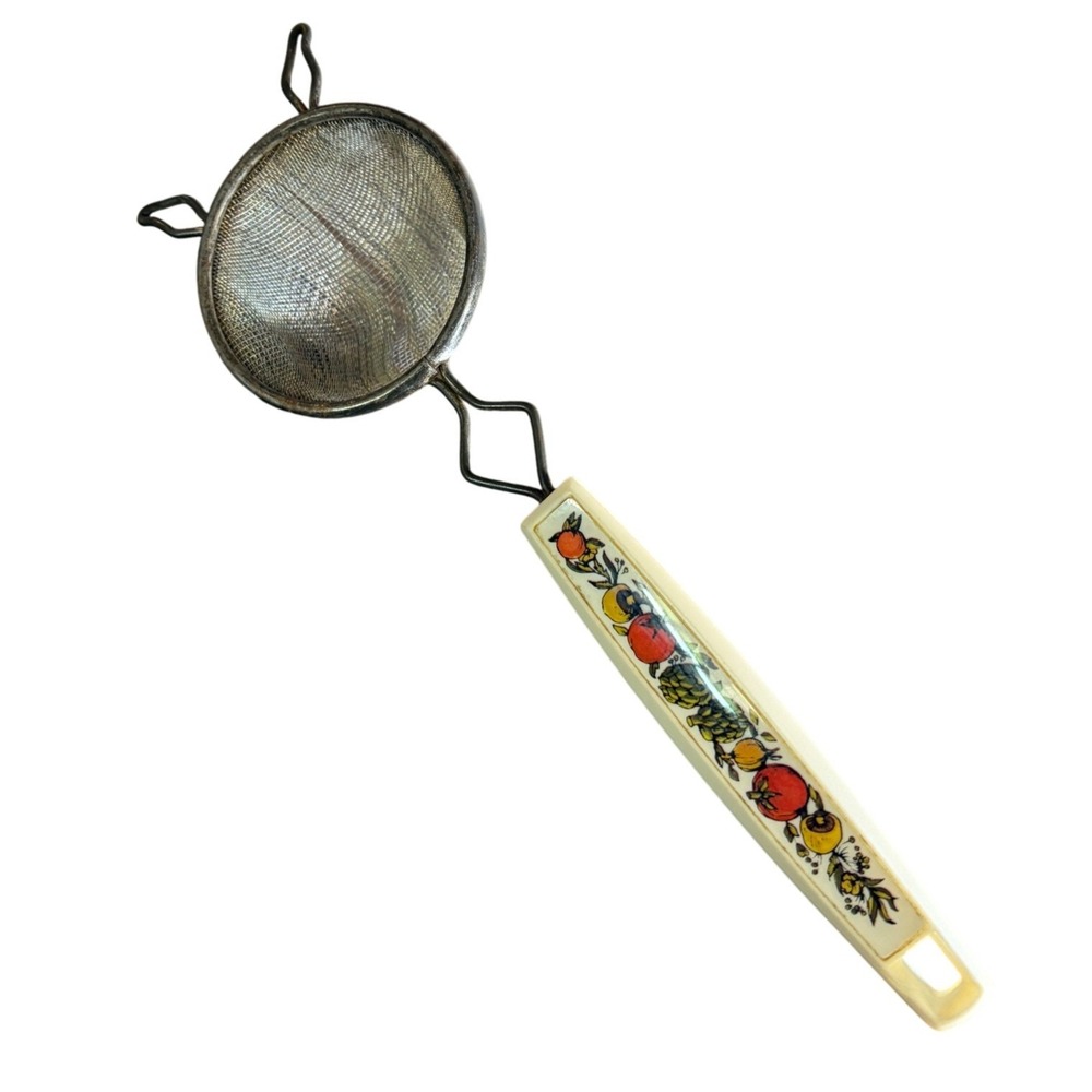 Vintage Mesh Tea Strainer Retro Fruit Vegetable Pattern Plastic Handle Cream